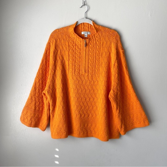 Vintage Boho Wide Sleeve Knit 1/4 Zip Cotton Blend Sweater XL - Picture 1 of 11